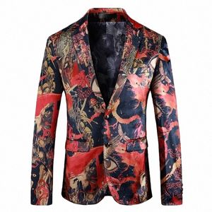 Shenrun Men Blazers Fiプリントジャケットスリム高品質のスーツジャケットステージ博士シンガーホスト衣装カジュアルブレザープラスサイズ22xl＃