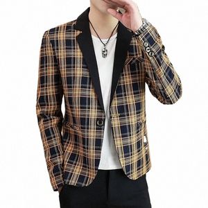 boutique Men's Gentleman Fi Korean Versi Plaid Hosting Leisure Work British Style Slim Trend Everything Wedding Blazer g6zK#