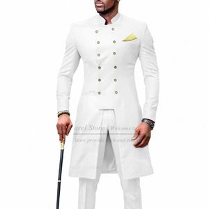 2023 Nya kostymer för män Slim Fit African Busin Wedding Tuxedos skräddarsydd FI Stand-up Collar Blazer Pants 2 Pieces Set T3Hi#