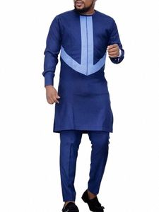 Kaftan Summer Men 's Suit Round Neck Lg-Sleeved Top Pants 아프리카 라운드 전통 복장 Natial Style 2023 x6je#
