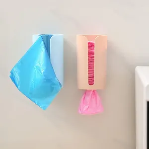 Kitchen Storage Garbage Bags Rack Self-adhesive Plastic Holder Punch-free Wall-mounted Organizer Box Household Bathroom