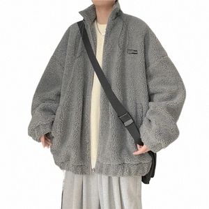 herrjacka koreansk stil lös trend man trench kappa varma blixtlås män kläder vinter plysch herrar vindbrytare jacka s0qn#