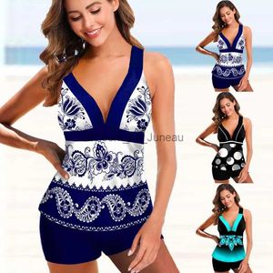 Roupa de banho feminina nova estampa floral de cintura alta plus size tankini conjuntos maiô para mulheres sexy tanque duas peças roupa de banho 2022 praia maiô t240328