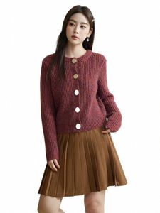 Dushu Retro Purple Red Cardigan tröja för kvinnor Big Mental Butt Decorati Kvinnlig vinter Kort Lätt Drop Sleeve Sweaters 88QF#