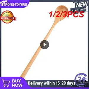 Spoons 1/2/3PCS Long Wooden Natural Round Cooking Spoon For Soup Mixing Stirr Korean Style Kitchen Utensil Eco-Friendly