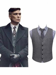 men's Herringbe Vest V-Neck Single Breasted Slim Fit Sleevel Jacket Mens Dr Bag Luxury Man Suit New in Suits and Blazers K59E#