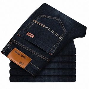 Homens Fi Busin Jeans Estilo Clássico Casual Stretch Slim Jean Calças Masculinas Marca Denim Calças Preto Azul D4lf #