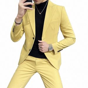 jacket+pants New Fi Busin Men Suits 2 Pieces Set Wedding Groom Tuxedo Customize Groomsmen Attires Costume Homme 5XL K6yZ#