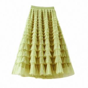 tutu Cake Skirts Women Elegant Cascading Ruffles A Line Lg Skirts Female Casual Elastic Waist Party Skirt Black Skirt S3n6#