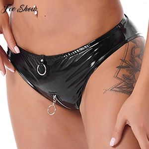 Kvinnors trosor Kvinnor Glossy Patent Leather Nightclub Party Pole Dancing Clothing Zipper Crotch Low Midje Briefs Underwear Clubwear