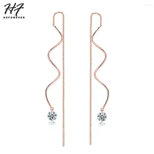 Dangle Earrings Simple Spiral Ear Line For Women Cubic Zirconia Rose Gold Color Fashion Earings Jewelry Xmas Gift KC170