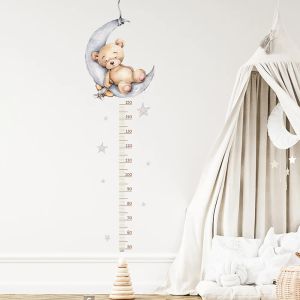 Adesivos de parede com gráfico de crescimento de urso, adesivo para quartos infantis, meninos, meninas, decoração de quarto de bebê, medidor de altura, papel de parede para berçário