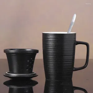 蓋付きのマグカップオフィスマグカップセラミックフィルターカップライナーウォーターコーヒー旅行用シンプルなボトル450ml