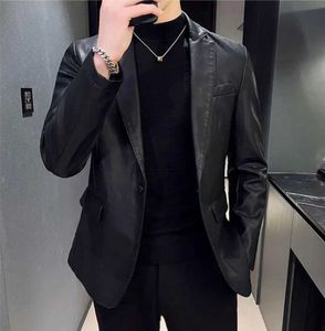 Men's Leather Faux Leather Fashion Mens Casual Leather Dress Suit Coat Male Fashion Business Casual Pu Blazers Jacket Casual Blazer Jackets Man Outerwear 240330