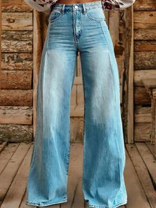 Jeans da Donna Vintage Lavati a Vita Alta Gamba Larga