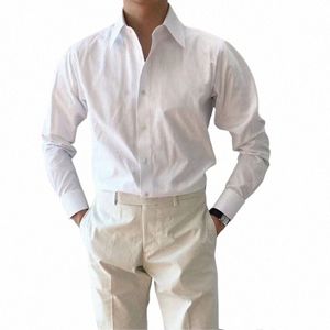 Estilo Britânico Camisas Sólidas Mens LG Manga Busin Camisa Formal Casual Slim Fit Camisa Streetwear Roupas de Festa Social H54 M2vU #