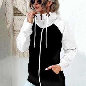 Women's Hoodies Autumn Winter Plush Warm Sweatshirt Fashion Zipper Hight Neck Thick Loose Hoody