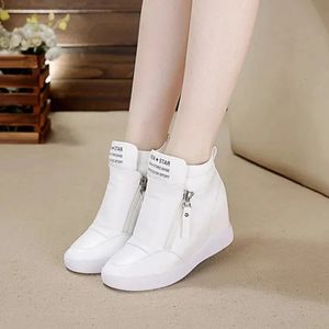High Top Women Sneakers Spring Autumn Hidden Heel Casual Shoes Side Zip White Platform Wedge Rivet 240313