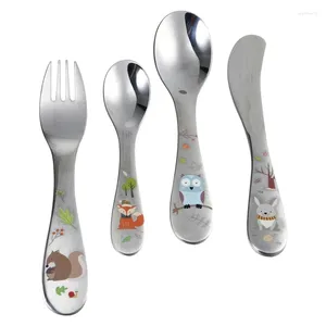 Zestawy naczyń stołowych 4PCS Kids Cutlery ze stali nierdzewnej sztućce dla dzieci Kitchen Urbandil Western Western Fork i łyżka dla łyżki