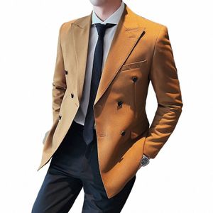 2022 FI Double Breasted Suit Jacket Slim Fit Men's Formal Brand Khaki Green Black Blazers Men Wedding Social Party Clothing D9gr#