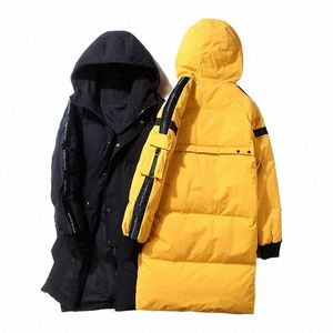 autumn And Winter Men's Medium Length Solid Color, Red, Black, Yellow Thickened Slim Down Jacket T0wN#