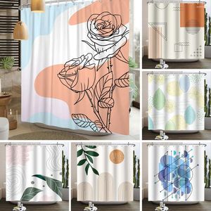 Shower Curtains Nordic Simple Rose Art Curtain Line Geometric Bathroom Partition Decoration Waterproof Opaque With Hooks