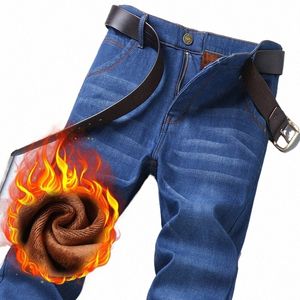dżinsy męskie jeansu jesień i zima nowe pluszowe zagęszczone luźne, proste, ciepłe prace swobodne spodnie LG F1VB#