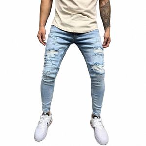 european and American New Jeans Men's Side Pockets Small Foot Tight Jeans Streetwear Men Fi Ripped Jeans X0BC#