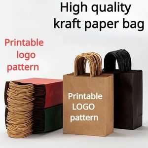 Color Reinforce Thickened Kraft Paper Handbag Free Custom Multi-color Packaging Bag Customized Handbag for Gift Clothing 240322