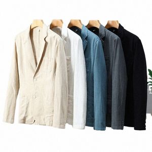 Retro Cott Linen Men Blazer Coat Beach Wedding Party Suit Spring Summer Fi Man Formell Busin Slim Suit Jacket I7GC#