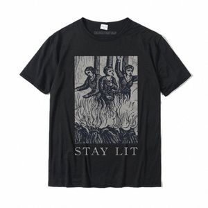 occult Stay Lit Satan Devil Hell Unholy Antichrist Witch Short Sleeve T-Shirt T Shirt Summer Fiable Mens Tees Summer Cott 74tw#