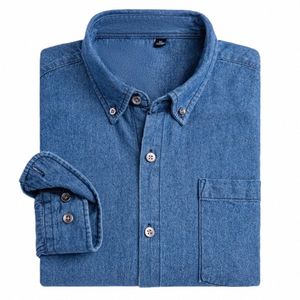 man 100% Cott Western Denim Pocket Shirt Lg Sleeve Standard-fit Comfort Durability Soft Casual Wed Durability Work Shirts p1oV#