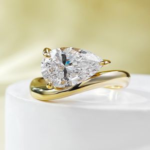 14 -karatowy Gold Water Drop Diamond Pierścień Diamond 100% Real 925 Srebrny Party Wedding Pierścienie dla kobiet biżuteria zaręczynowa