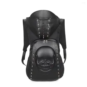 Zaino Personalità Teschio Cappello intero Cappello unisex Halloween Punk Borsa rivettata PU