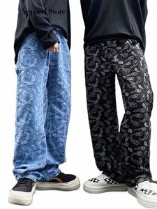 Casual Printed Straight Jeans LG Pants Men Loose Pocket Zipper Full byxor Man Summer Autumn Fi New 2023 Herrkläder 51qa#