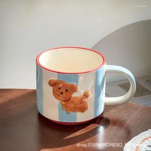 Canecas Pintadas à mão Cão colorido caneca de cerâmica criativa presente de Natal bonito café da manhã leite aveia copo de água pode ser aquecido