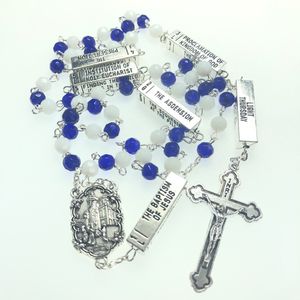 Hänghalsband blingande 6mm silverfärg Crystal Rhinestone Pärlor Fem mysterier Rosary Religious Catholic Rosario