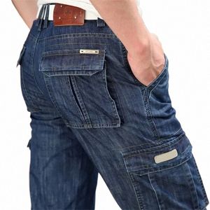 new Autumn Winter Cargo Jeans Men Big Size 29-40 42 Casual Multi-pocket Jeans Male Straight Motorcycle Denim Trousers O6sE#