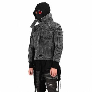 Aboorun Men Punk Jackets Heavy Industry Wed Motorcykel Biker Patchwork Coats Streetwear Ytterkläder för manlig N7ZI#