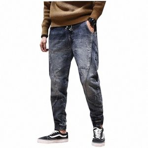 kstun joggers jean men motorcycle jeans streetwear drawstring elastic waist ruched Pants leisure riding jeans male plus size 42 e8zi#
