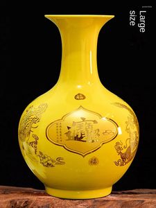 Vaser gul feng shui förmögenhet jinbao vas stort blomma arrangemang torkat vardagsrum tv -skåp ingångsdekoration