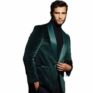 verde Veet Classico Busin Abito da uomo Sposo Set Scialle Risvolto Slim Fit Prom Party Blazer Due pezzi Giacca + Pantaloni neri V2Yk #