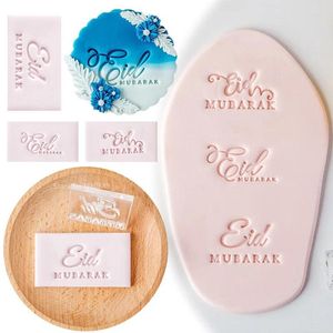 Baking Moulds Islamic Eid Fondant Biscuit Mould Mubarak English Letters Embossing Stamp Dessert Cake Decoration Acrylic Pastry Cookie Cutter