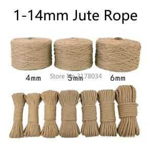 Escovas natural juta tecido corda corda rolos de cânhamo torcido cabo rame corda diy cesta artesanato gato pet coçar decoração artesanal 10mm