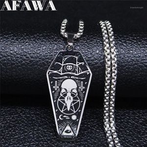 AFAWA Witchcraft Vulture Coffin Pentagram Inverted Cross Stainless Steel Necklaces Pendants Women Silver Color Jewelry N3315S021227d