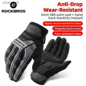 Rękawiczki taktyczne Rockbros Motocykl Autumn Winter WindProof Escreen Rower Cycling Pełny palec SBR ShockProof YQ240328