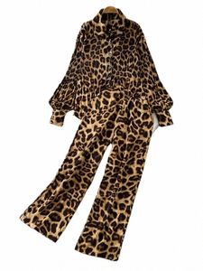 autunno donne eleganti 2 pezzi Set stampa leopardo Lg camicie a maniche casual allentato Pantal Abiti New Fi Vintage tuta 11uB #