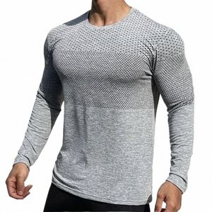 men's Sport Lg Sleeve Tops Quick Dry Fitn T-shirts Bodybuilding Gym Tees Casual Skinny Elastic Breathability Sportswear e8TU#