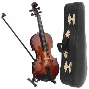 Miniatyrer 20 cm trä miniatyr violin modell mini musikinstrument modell samling dekorativ prydnad hemrum dekoration med presentförpackning