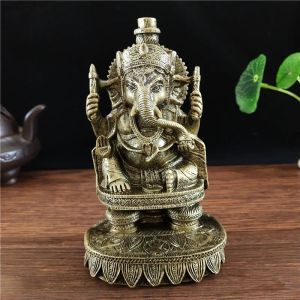 Sculptures Bronze Color Ganesha Statue Sculpture Big Resin Ornaments Hindu Elephant God Buddha Statues Lucky Gifts Figurine Home Decoration